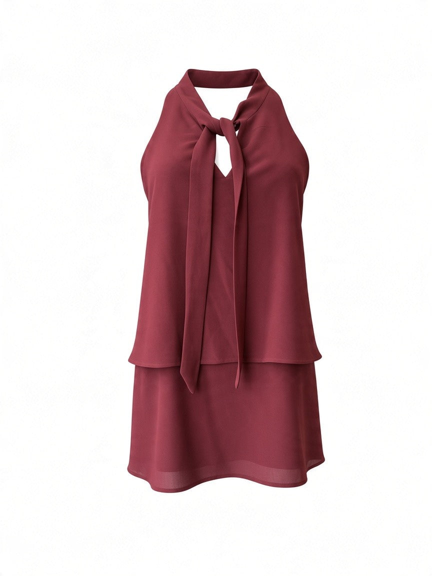 Twenty 29 Burgundy Sleeveless Tie-Neck Layered Blouse – Size M