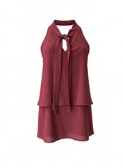 Twenty 29 Burgundy Sleeveless Tie-Neck Layered Blouse – Size M