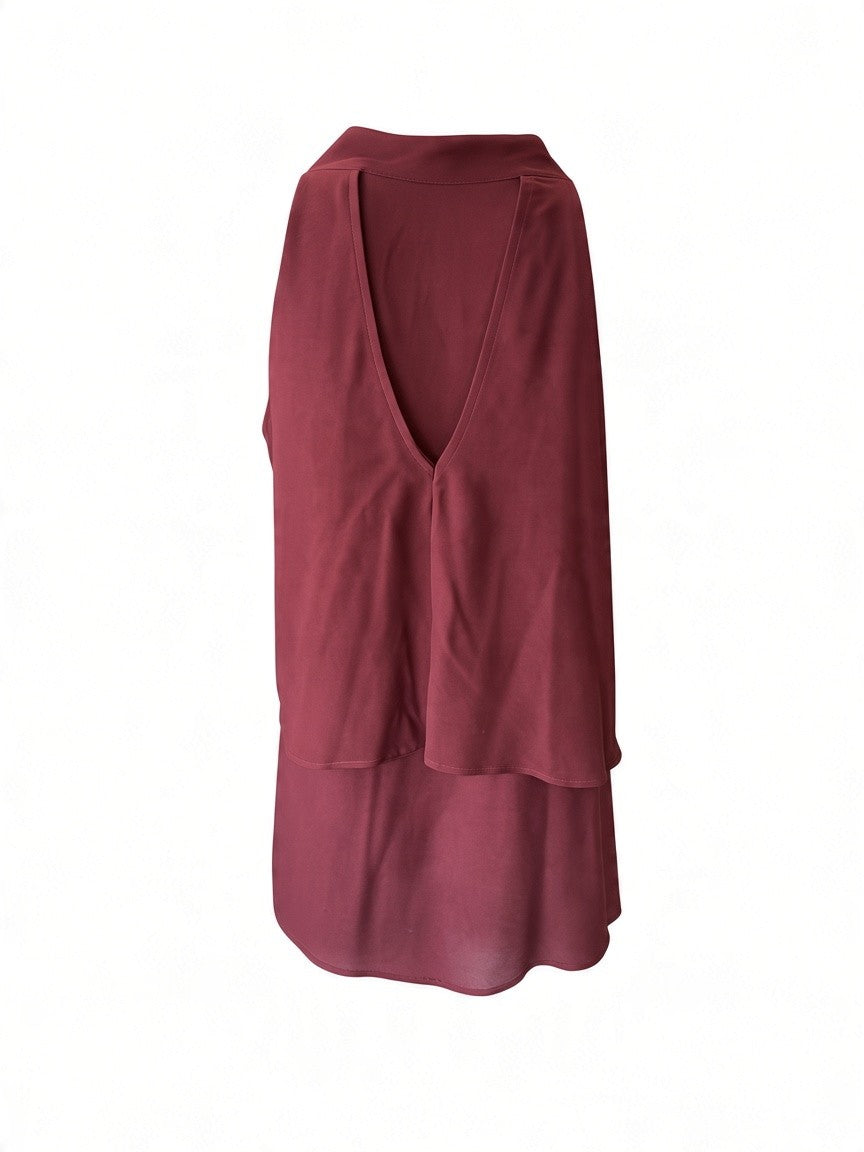 Twenty 29 Burgundy Sleeveless Tie-Neck Layered Blouse – Size M