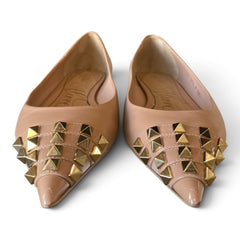 Valentino Garavani Rockstud Alcove Pointed-Toe Leather Ballet Flats – Nude – Size 39.5