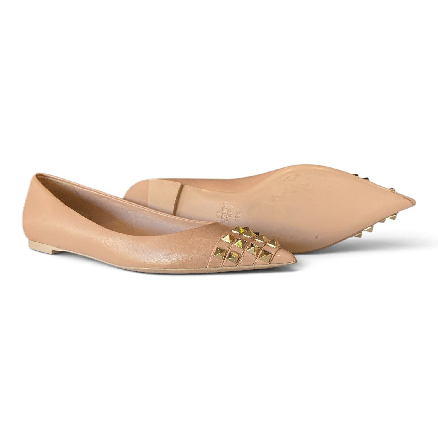 Valentino Garavani Rockstud Alcove Pointed-Toe Leather Ballet Flats – Nude – Size 39.5