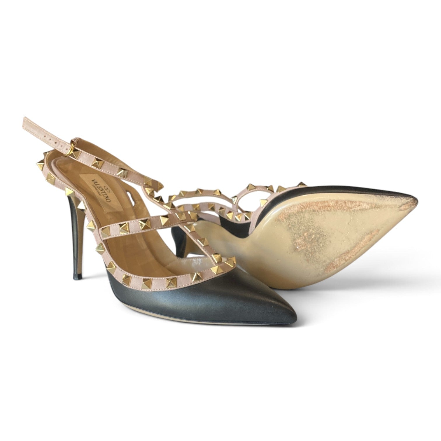 Valentino Garavani Rockstud Caged Leather Pumps – Black & Beige – Size 39