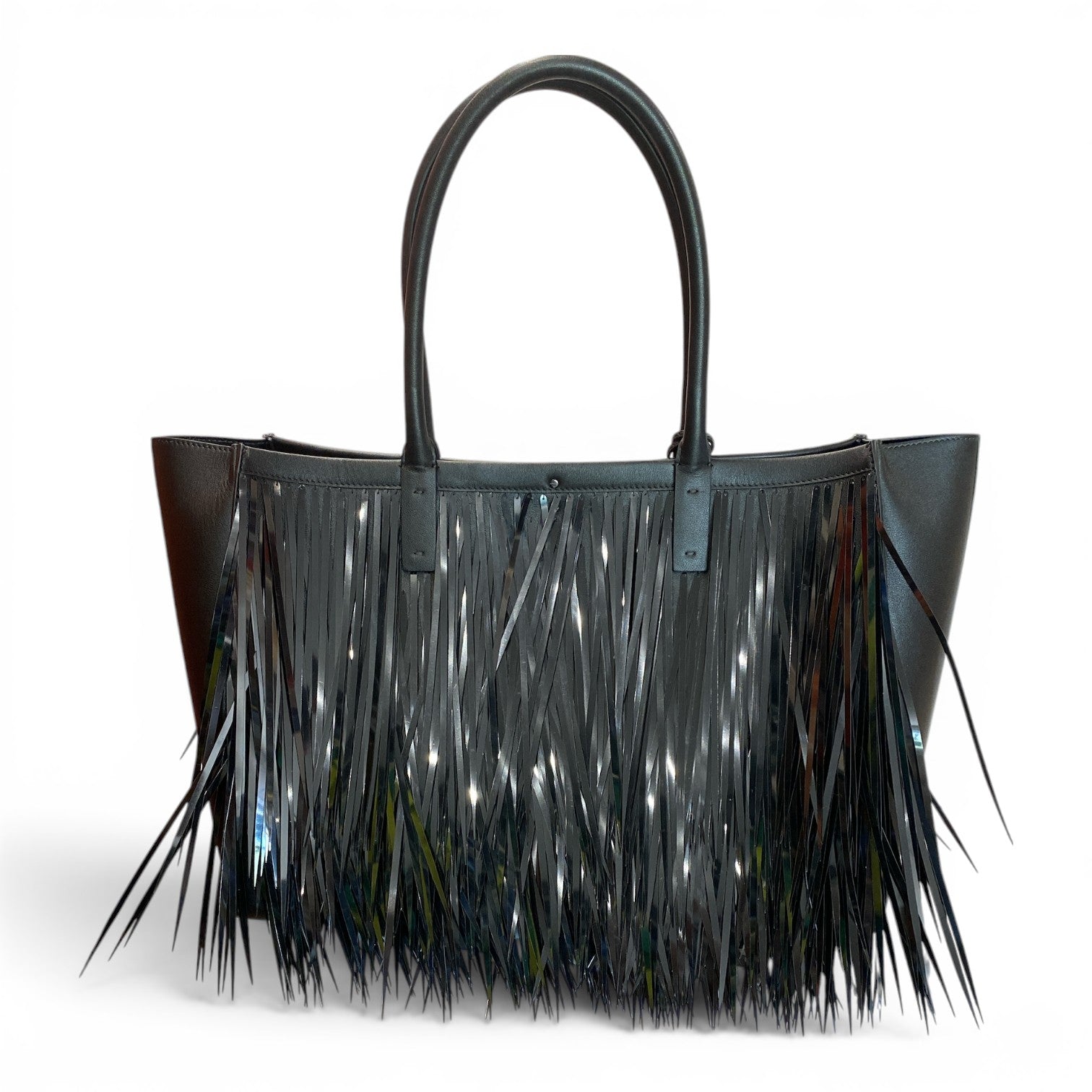 Valentino Garavani VLogo Locket Fringe Tote Bag – Black Leather