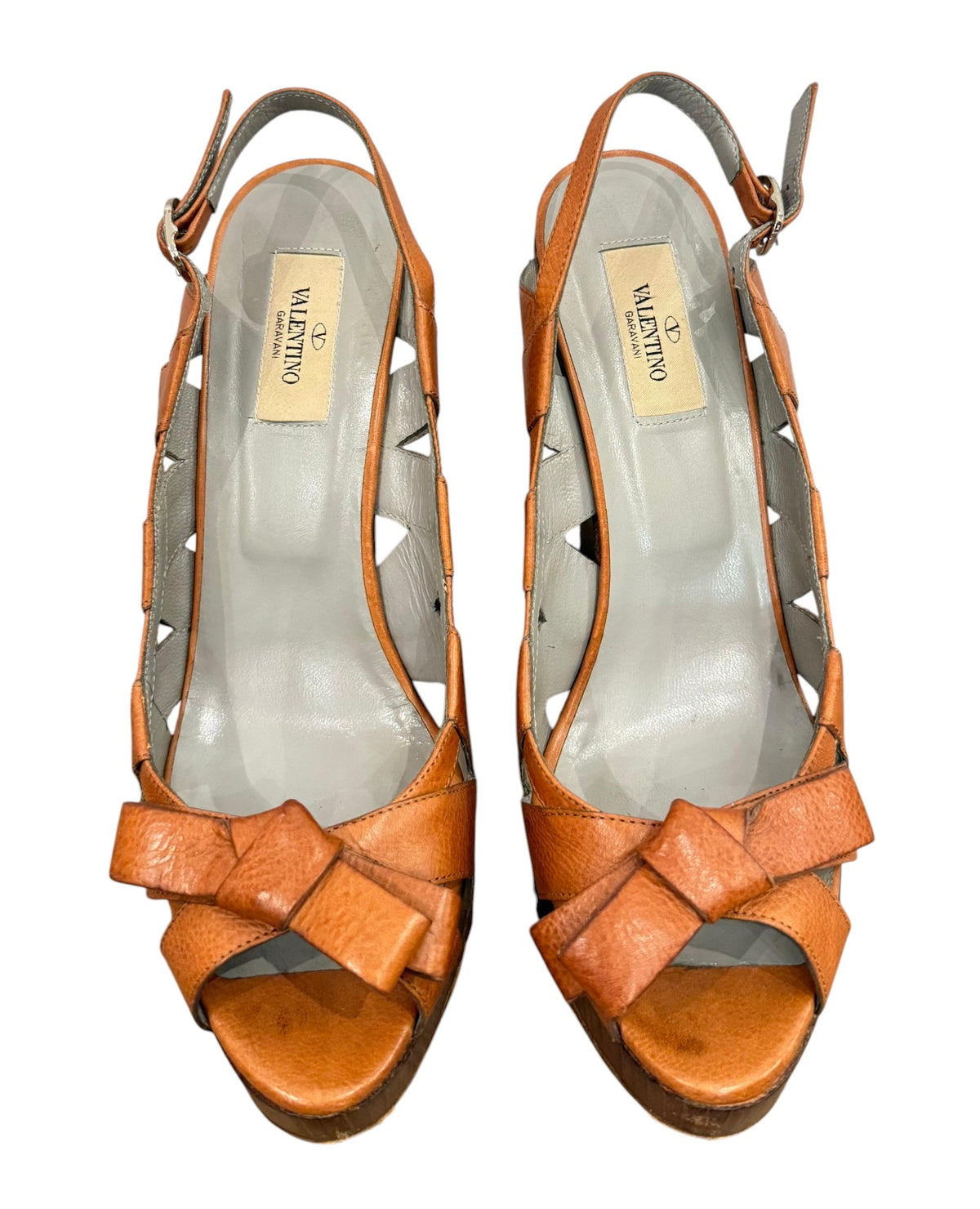Valentino Garavani Brown Leather Wedge Sandals – Size EU 40