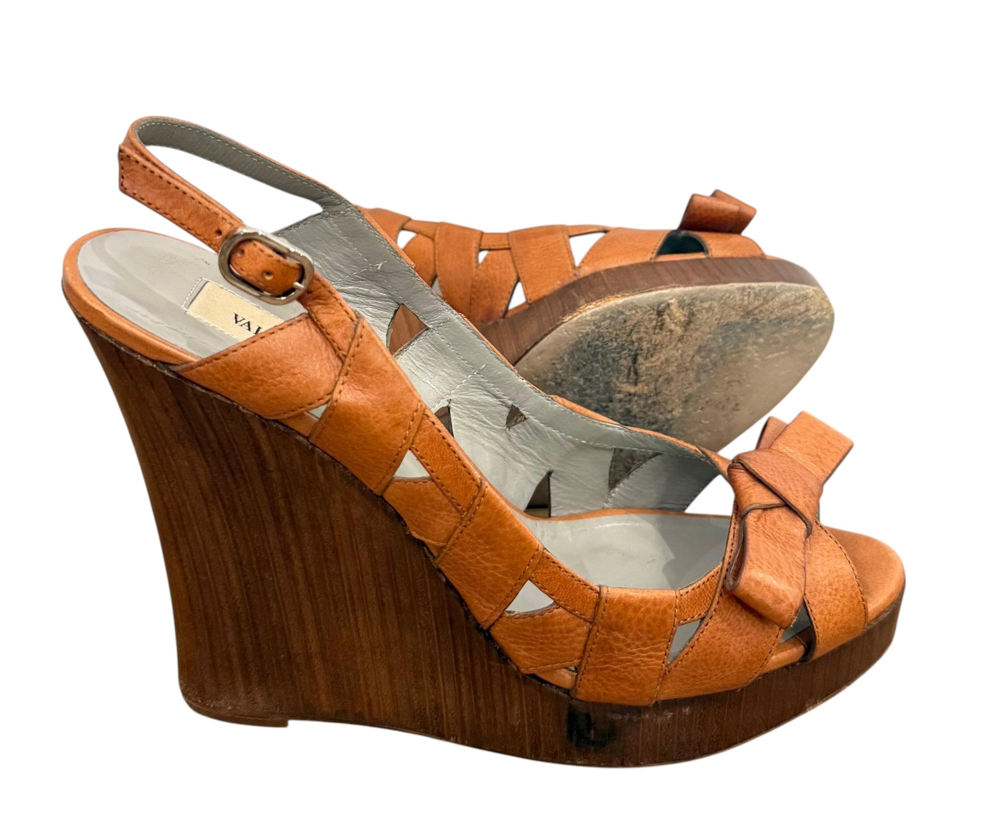 Valentino Garavani Brown Leather Wedge Sandals – Size EU 40