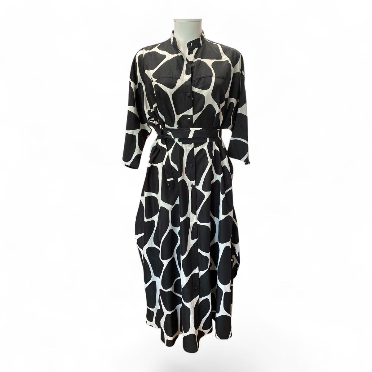 Valentino Printed Cotton & Silk Giraffe Midi Dress with Belt – Size 50