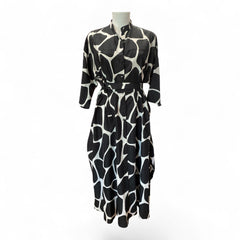 Valentino Printed Cotton & Silk Giraffe Midi Dress with Belt – Size 50