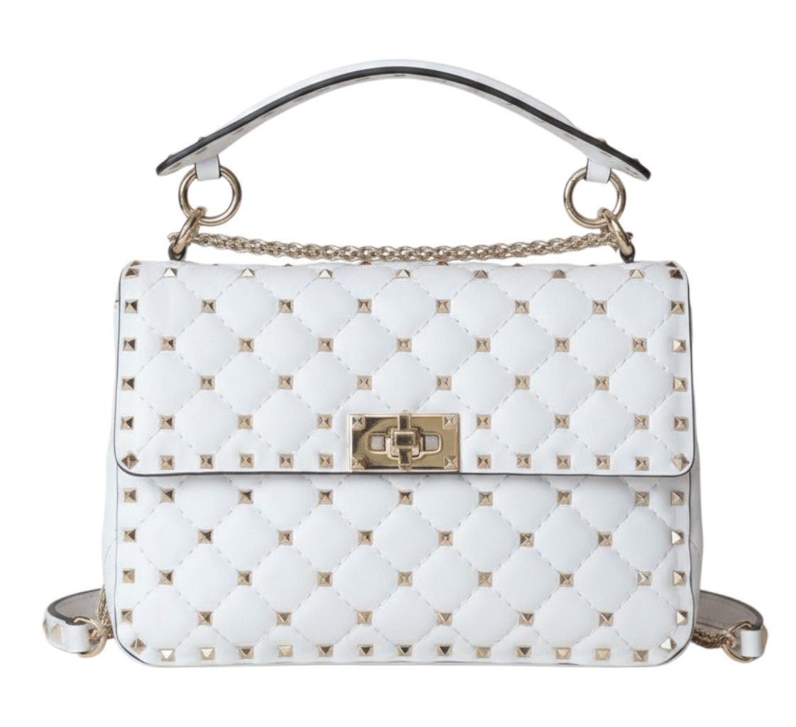 Valentino Garavani Rockstud Spike White Leather Top Handle Bag