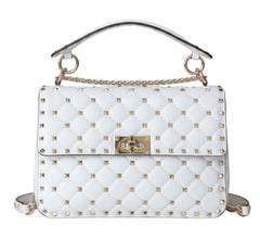 Valentino Garavani Rockstud Spike White Leather Top Handle Bag