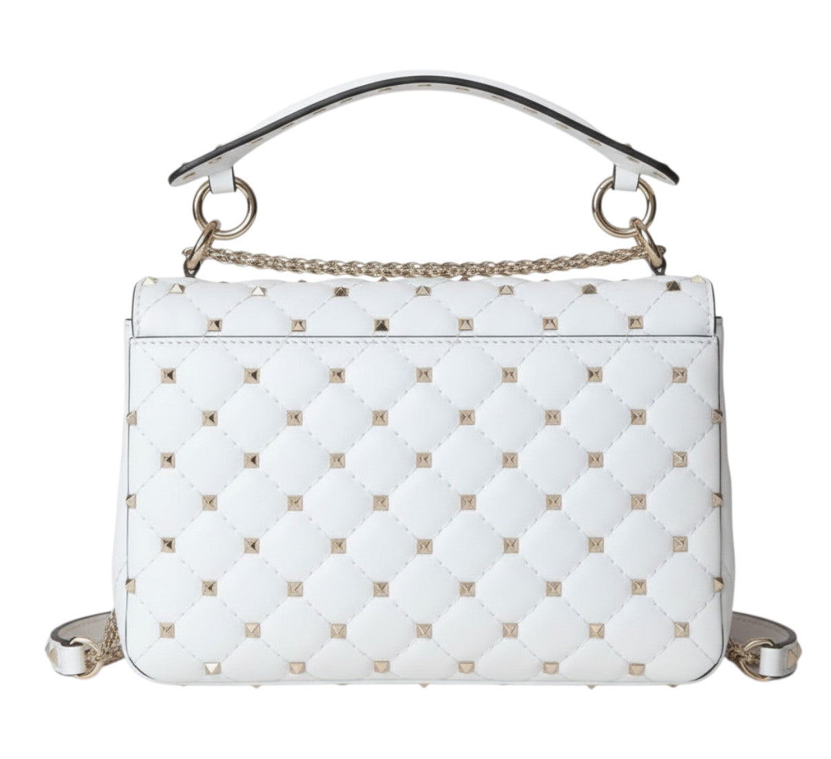 Valentino Garavani Rockstud Spike White Leather Top Handle Bag