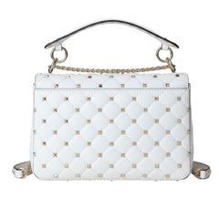 Valentino Garavani Rockstud Spike White Leather Top Handle Bag