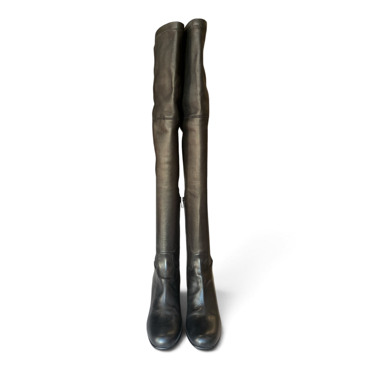Valentino Garavani Black Leather Over-the-Knee Boots with VLogo Heel – Size 38