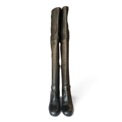 Valentino Garavani Black Leather Over-the-Knee Boots with VLogo Heel – Size 38