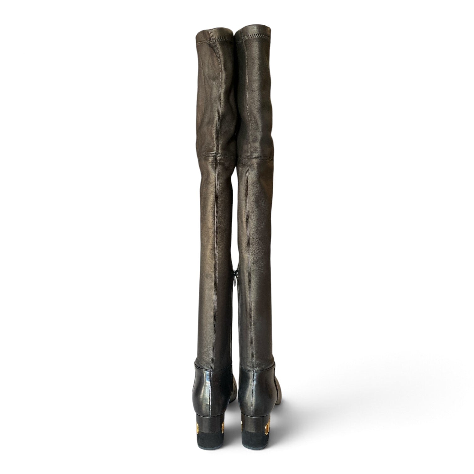 Valentino Garavani Black Leather Over-the-Knee Boots with VLogo Heel – Size 38