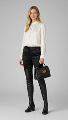 Valentino Garavani Black Leather Over-the-Knee Boots with VLogo Heel – Size 38