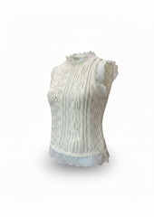 Valentino White Cable Knit Lace Trim Sleeveless Top – Luxury Knitwear Sweater Vest