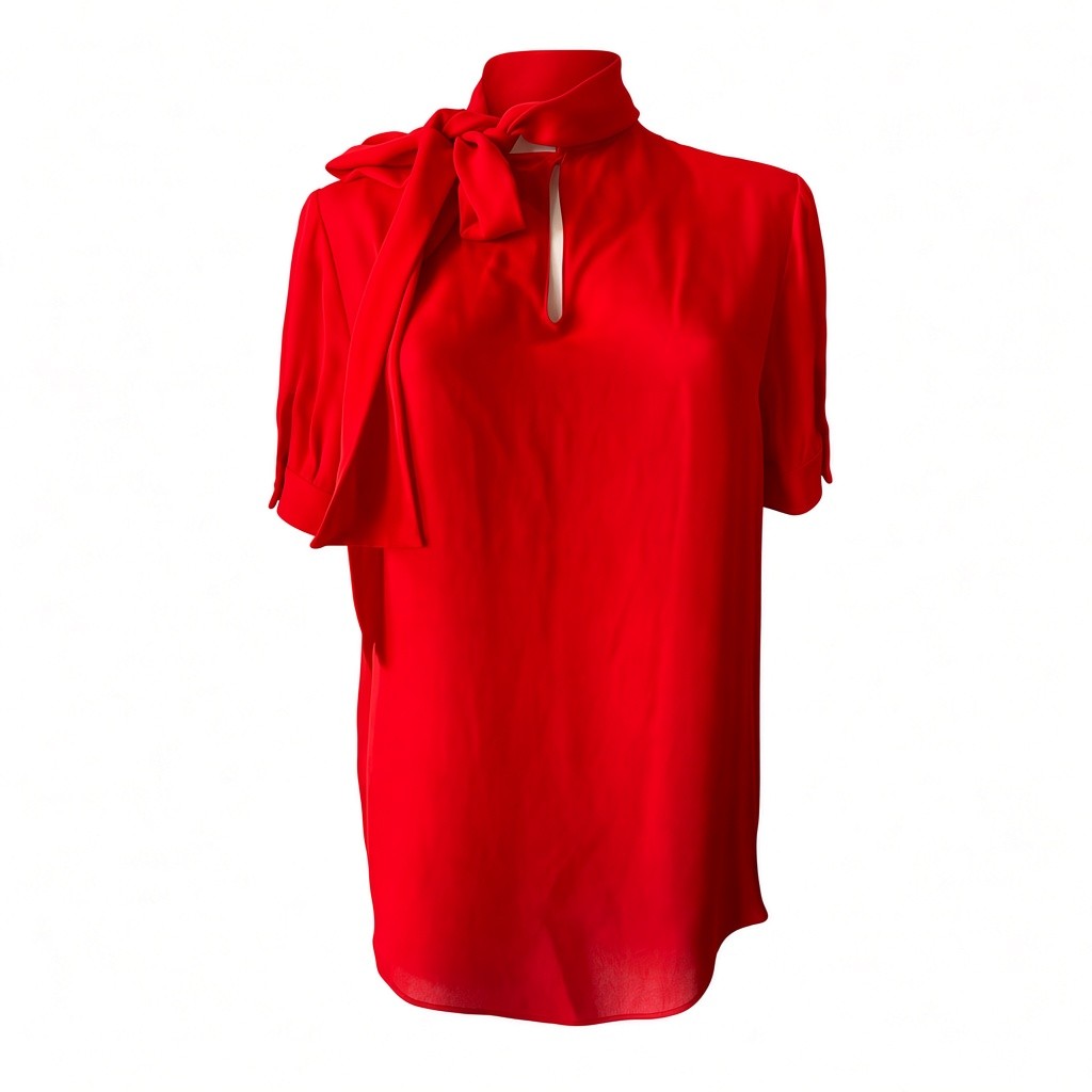 Valentino Red Silk Tie-Neck Blouse – Size 40
