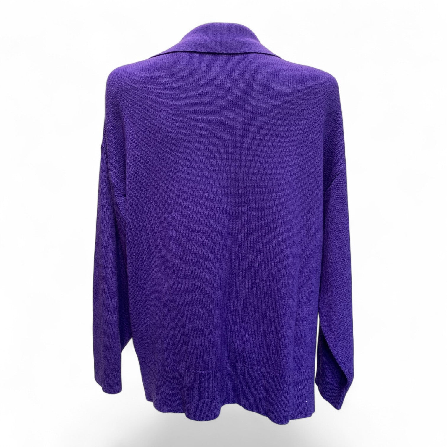Valentino V-Neck Sweater with Gold V Appliqué – Purple – Size Large