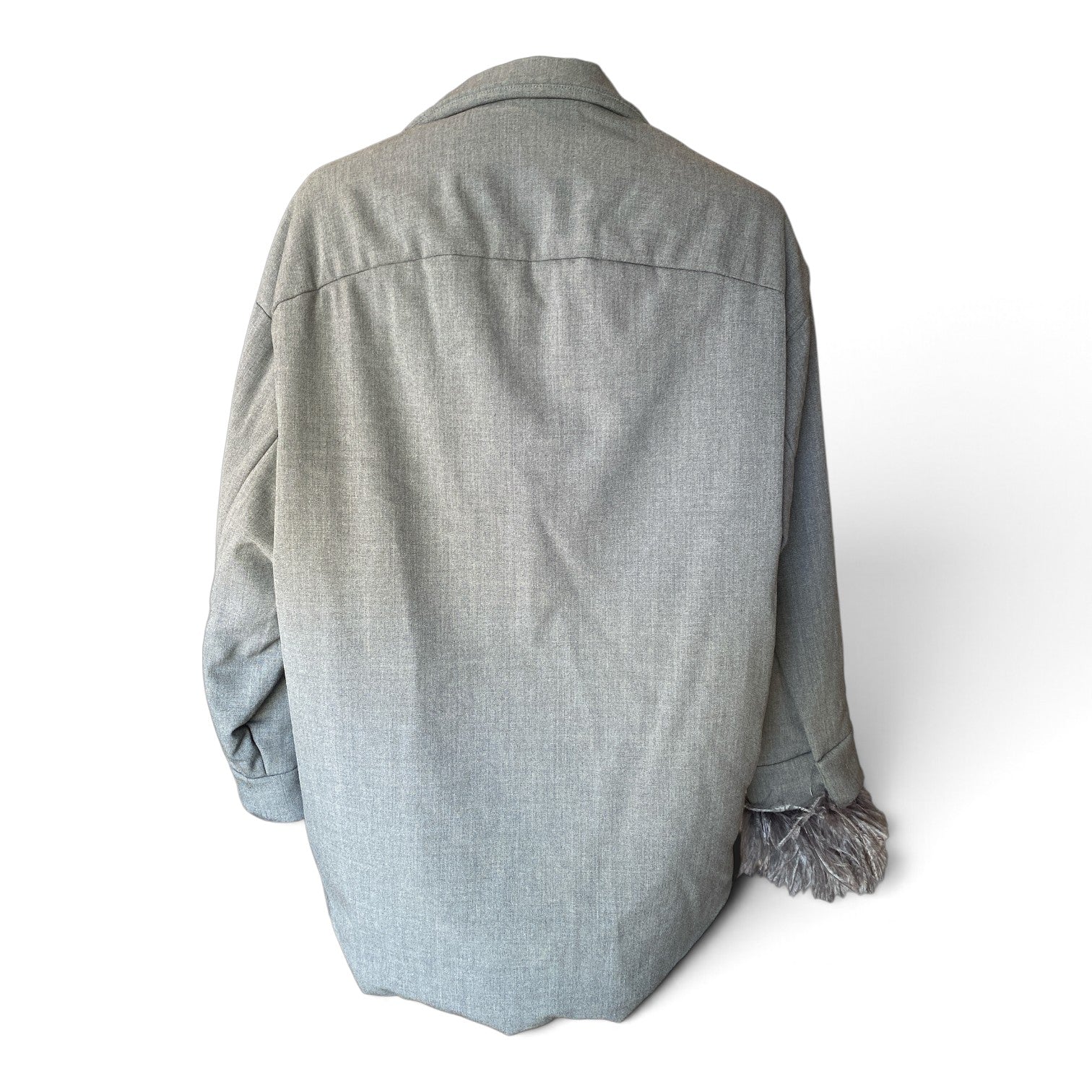 Valentino Wool Gabardine Jacket with Ostrich Feather Cuffs – Grey – Size 36