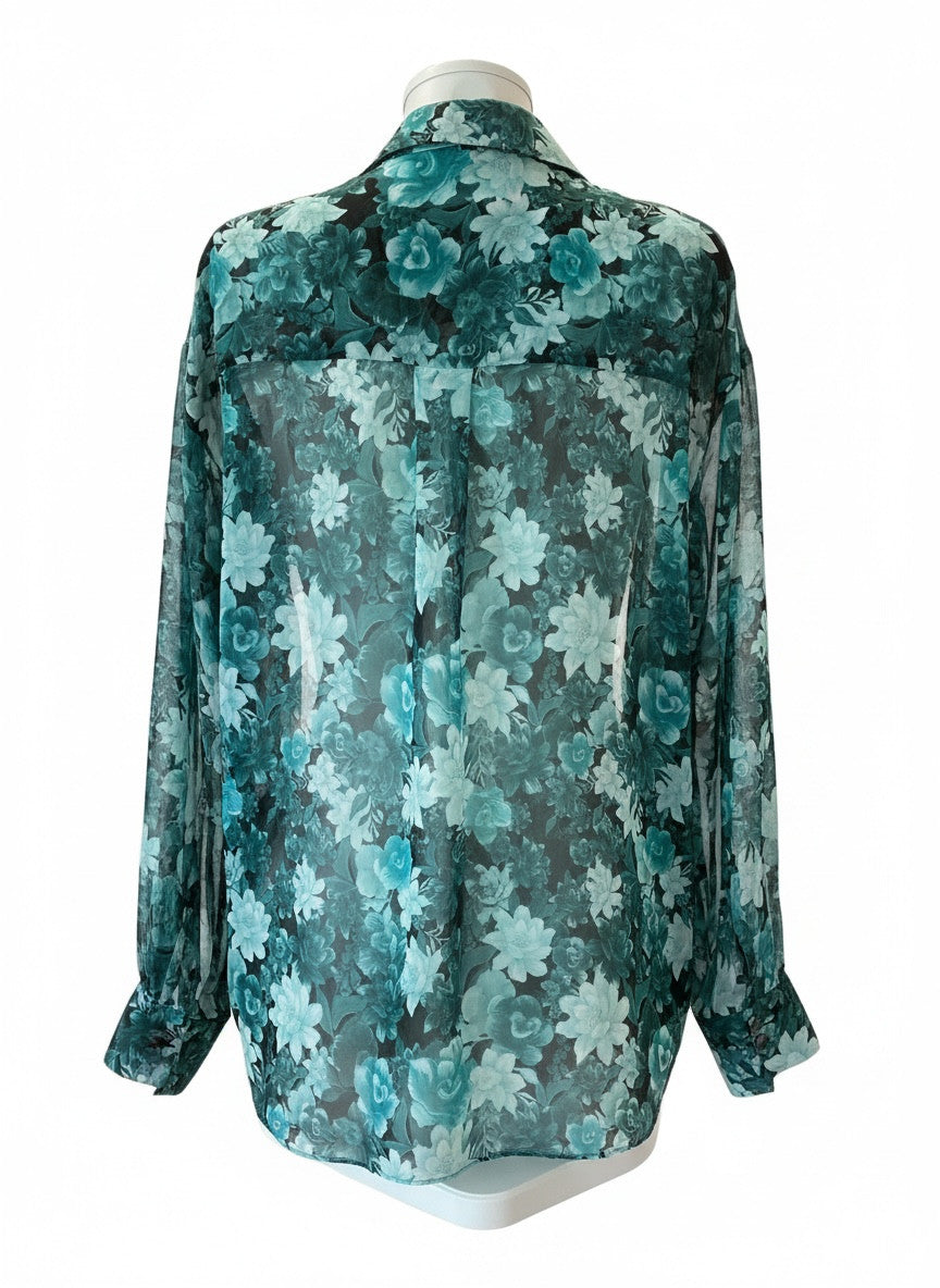 Vassia Kostara Floral Green Silk Blouse with Bow – One Size