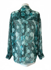 Vassia Kostara Floral Green Silk Blouse with Bow – One Size