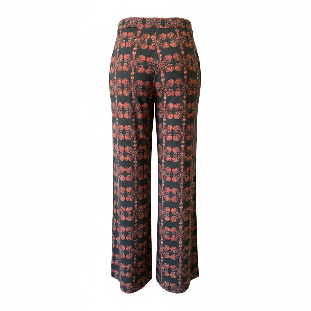 Vassia Kostara Printed Wide-Leg Pants – Black – Size Small