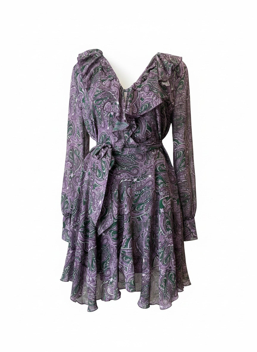 Vassia Kostara Paisley Silk Wrap Dress with Belt – Size S/M