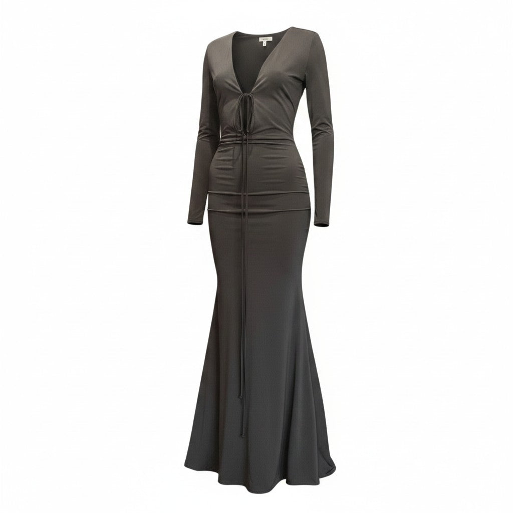 Vassia Kostara Black Long-Sleeve Maxi Dress – Size Small