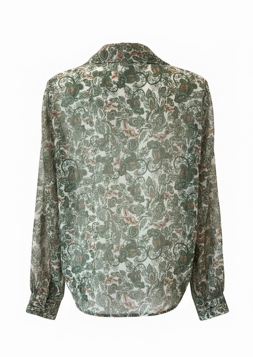 Vassia Kostara Printed Blouse, Green Tones - Size Small