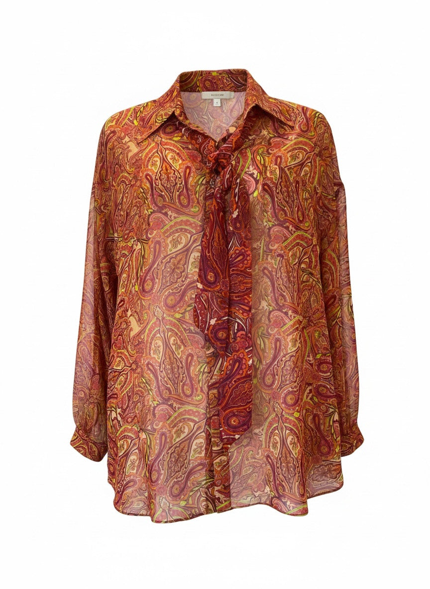 Vassia Kostara Paisley Silk Blouse, Red Tones - One Size