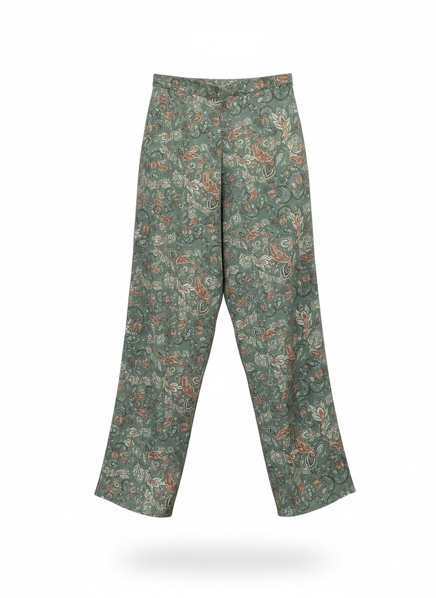 Vassia Kostara Capri Pants, Green Floral Print - Size Small