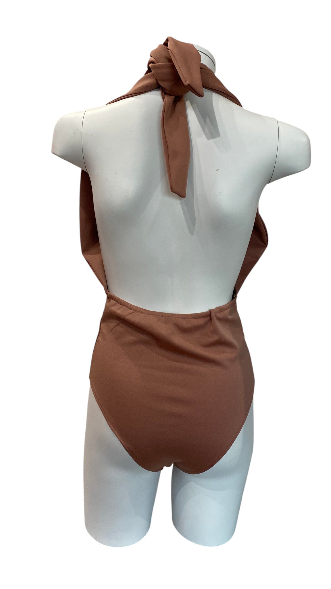 Vassia Kostara Halter Bodysuit Brown Minimalist Deep Neck - Size Medium