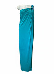 Veloudakis One-Shoulder Draped Dress –  Green/Blue – Size 42