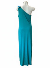 Veloudakis One-Shoulder Draped Dress –  Green/Blue – Size 42