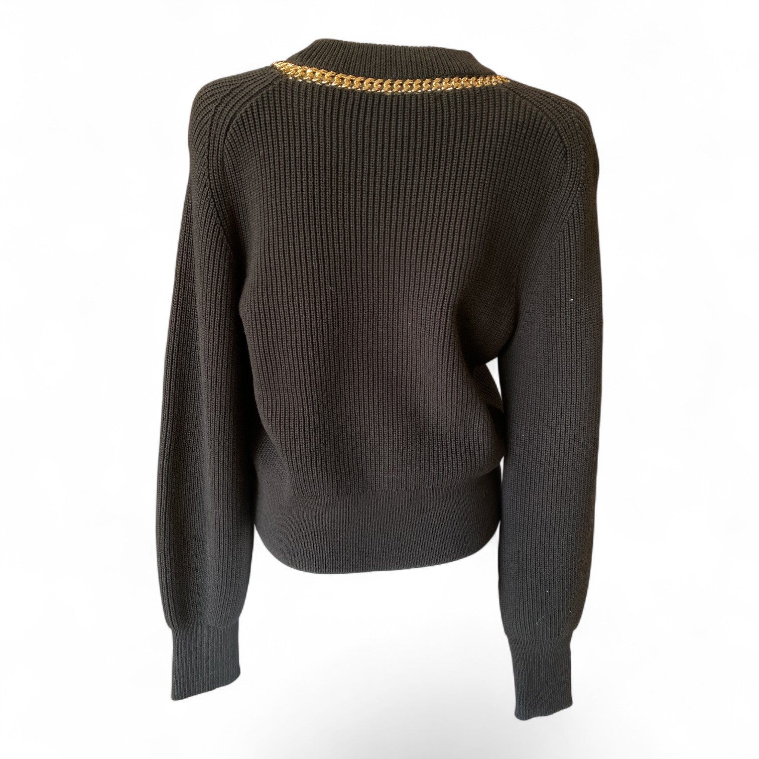 Veronica Beard Wara Ribbed Chain-Trim Sweater – Black – Size Large
