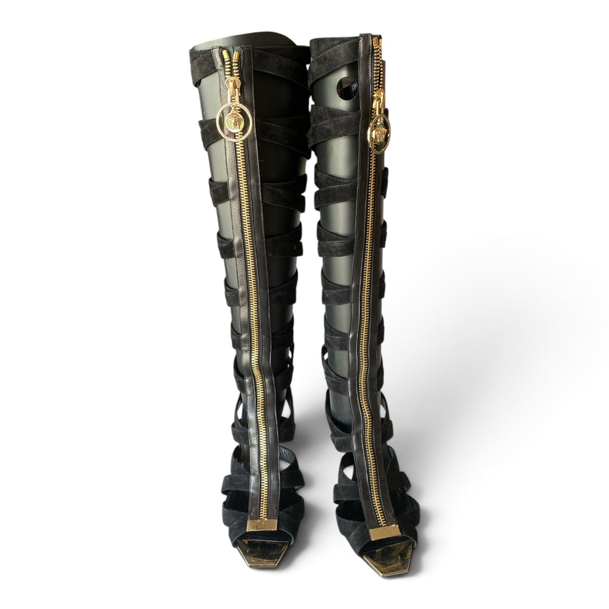 Versace Resort 2015 Black Suede Gladiator Knee-High Boots – Size 41