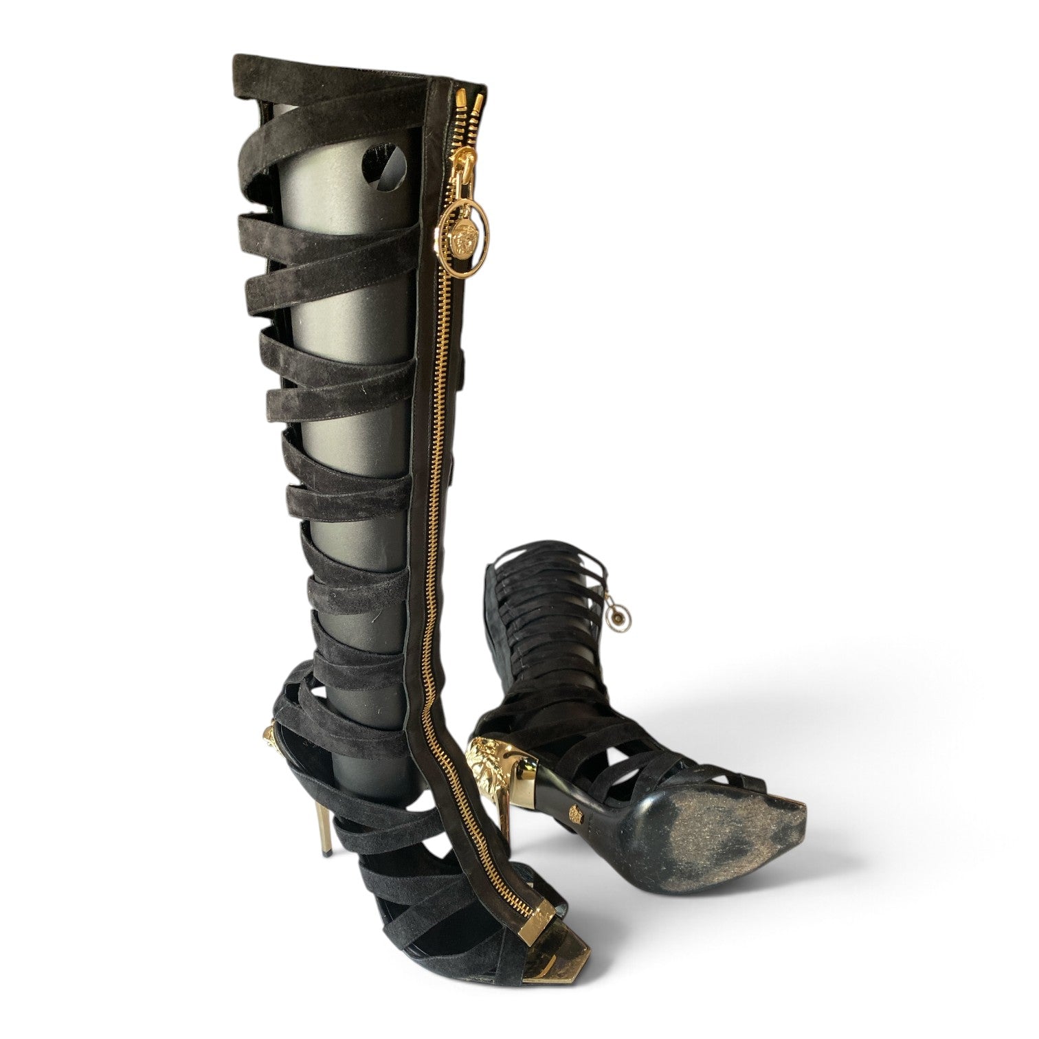 Versace Resort 2015 Black Suede Gladiator Knee-High Boots – Size 41