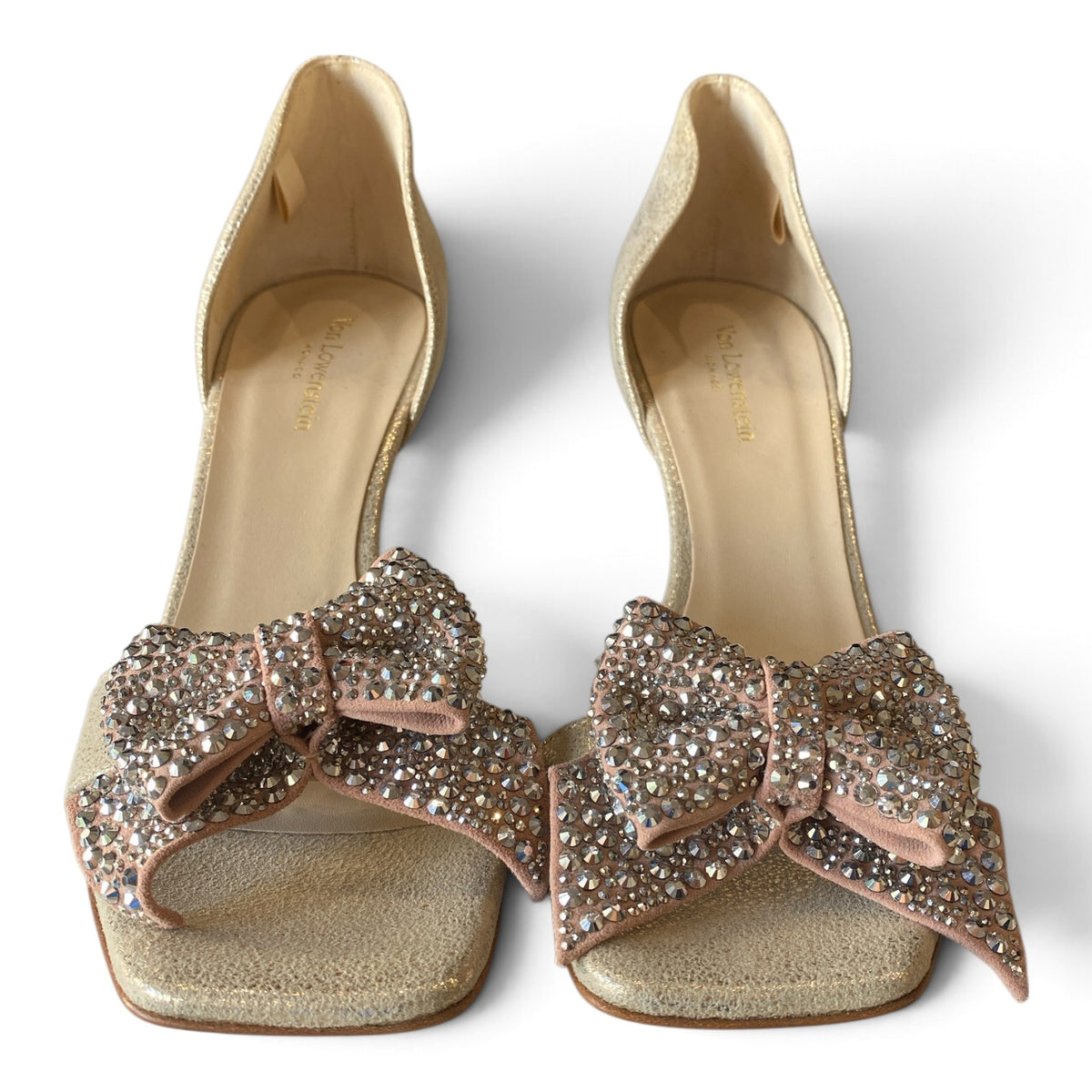 Von Lowenstein Crystal Bow D'Orsay Sandals – Gold – Size 39