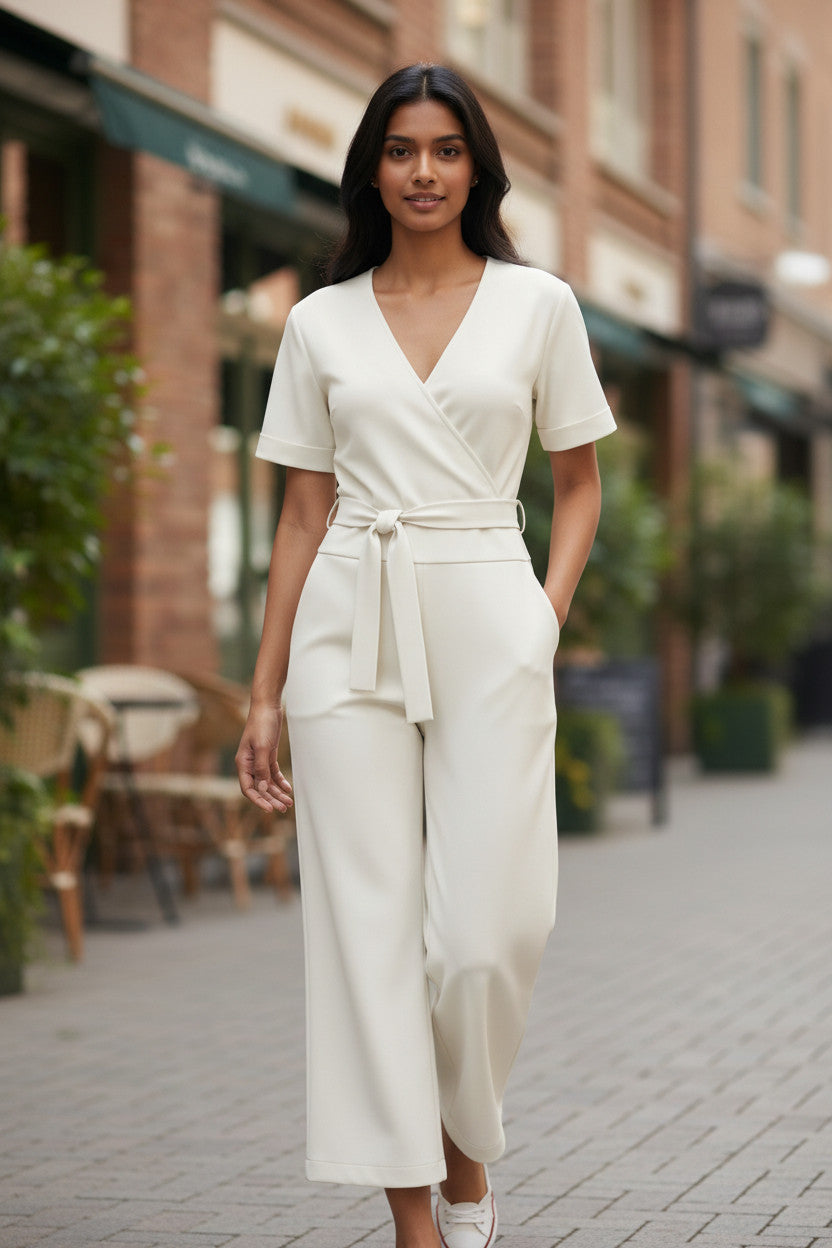 Wildwood White Belted Wide-Leg Jumpsuit – Size Small