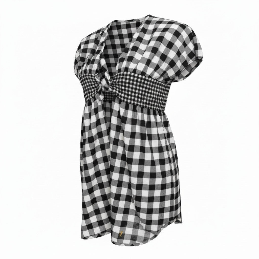 Yves Saint Laurent Black and White Gingham Empire Waist Top