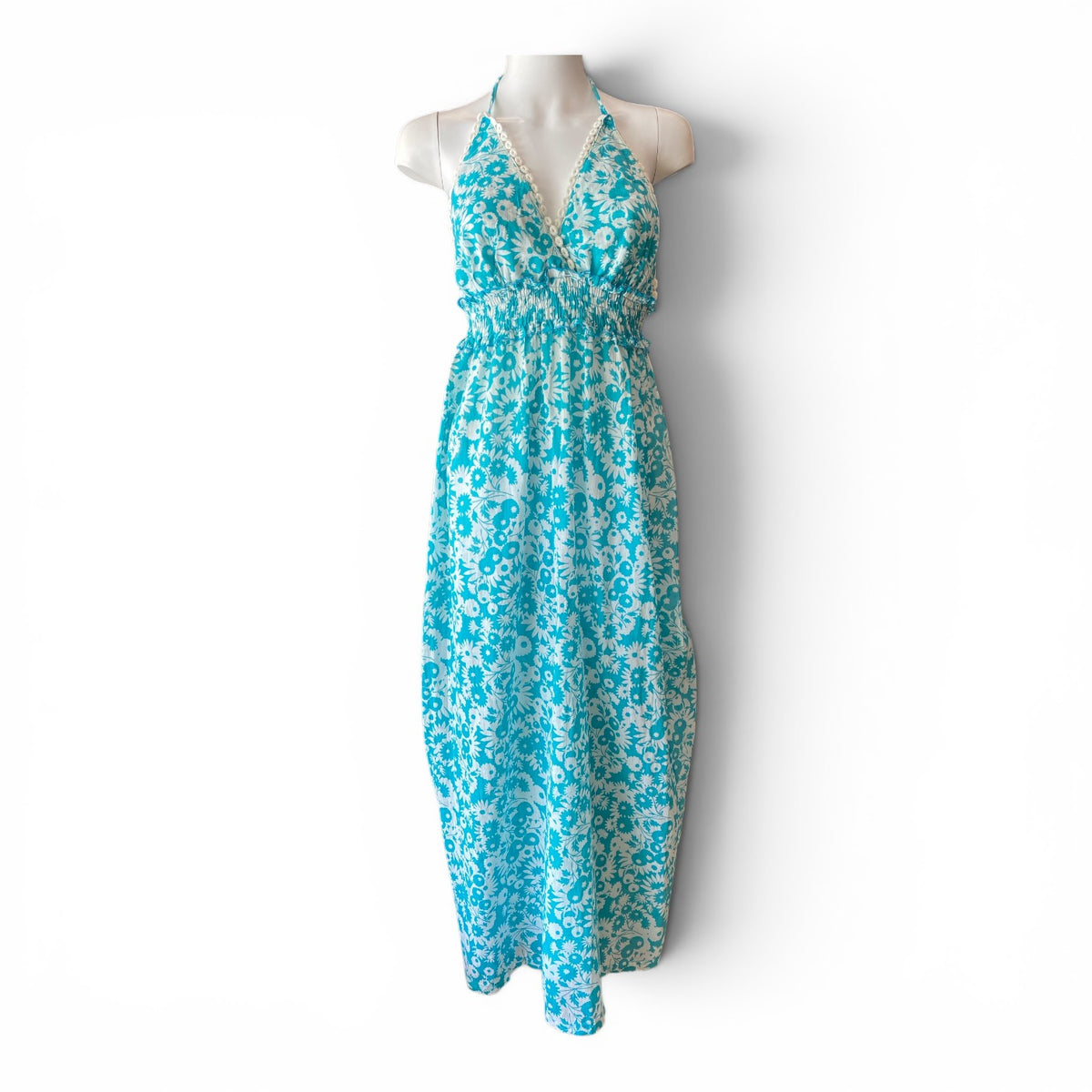 Yazz Floral Maxi Dress – Turquoise & White – Size 2