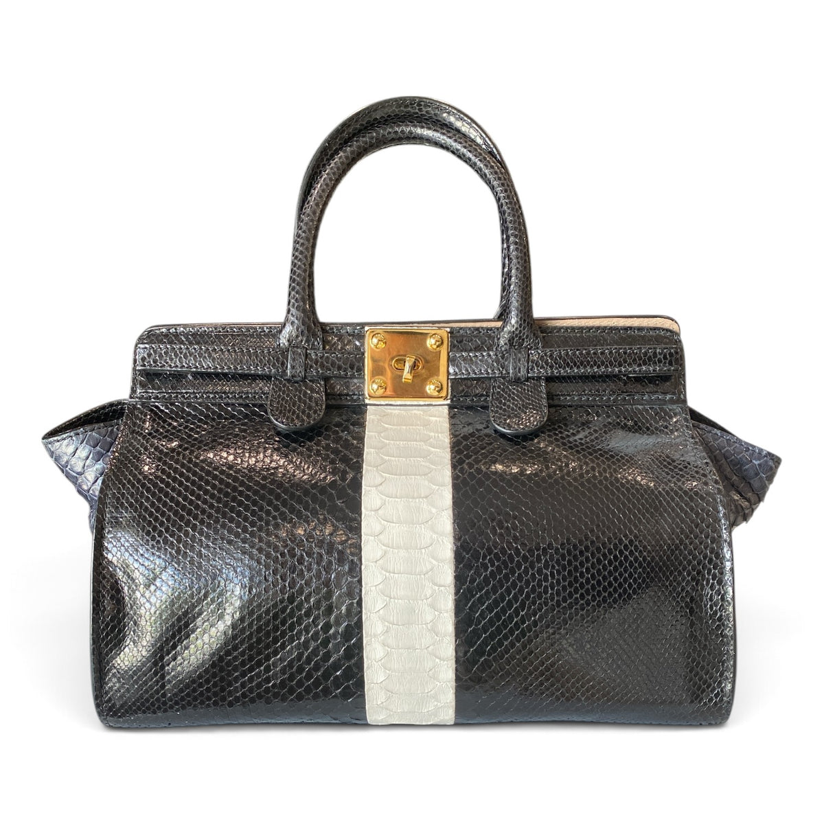 Zagliani Gatsby Python Tote Bag – Black & White