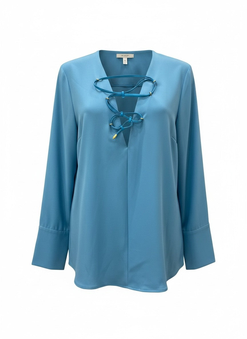 Zeus + Dione Light Blue Lace-Up Blouse – Size 40