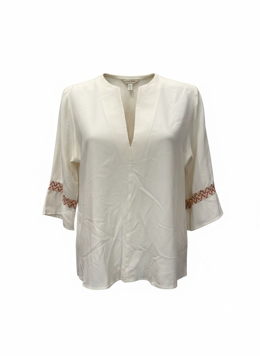Zeus + Dione Off-White & Burgundy Blouse – Size 38
