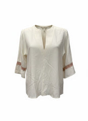 Zeus + Dione Off-White & Burgundy Blouse – Size 38