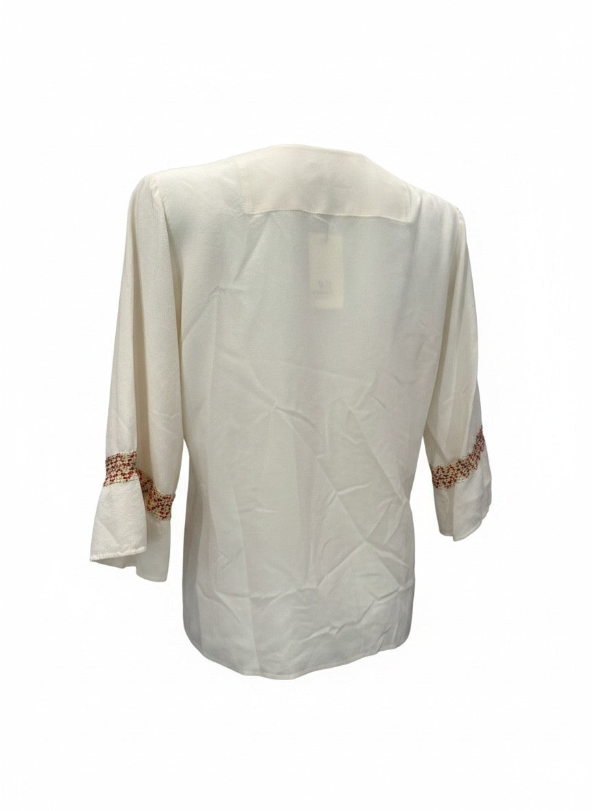 Zeus + Dione Off-White & Burgundy Blouse – Size 38