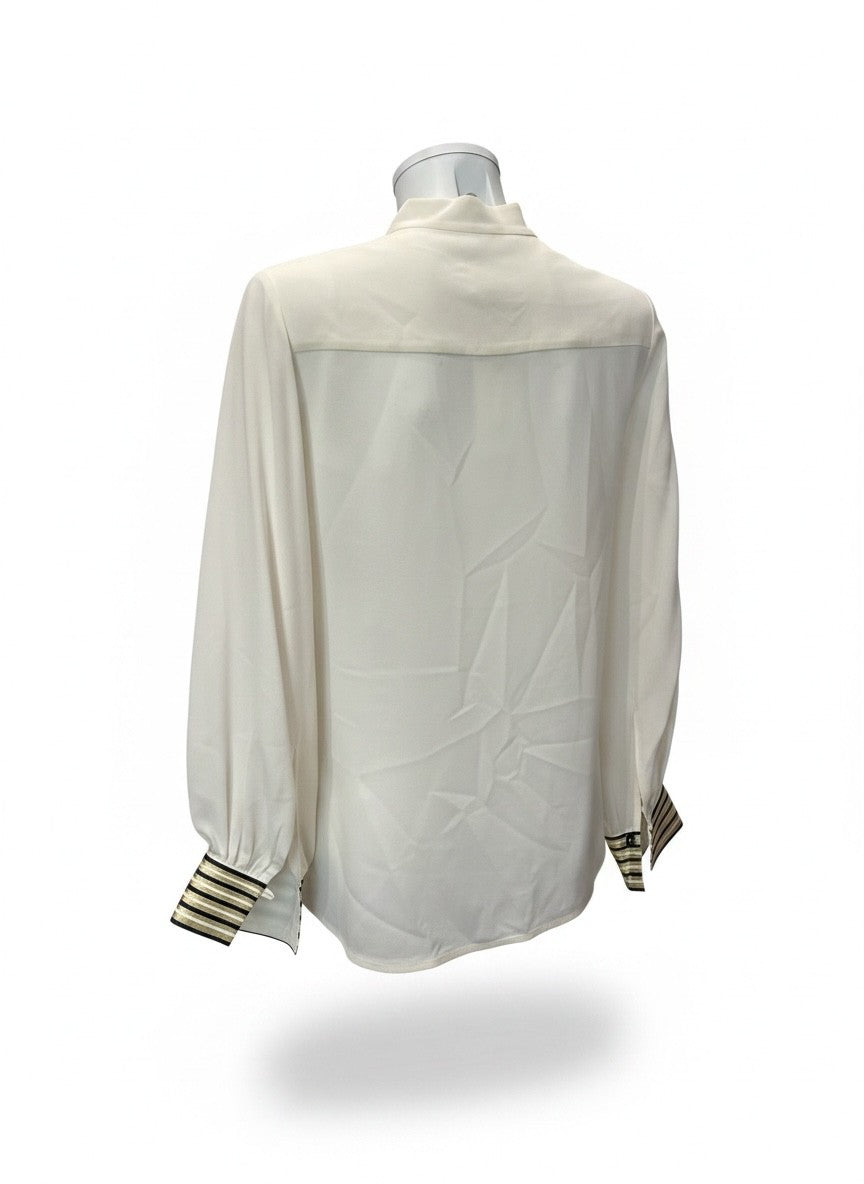 Zeus + Dione White Blouse with Blue & Gold Detail – Size 38
