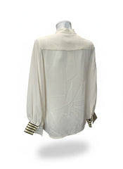 Zeus + Dione White Blouse with Blue & Gold Detail – Size 38