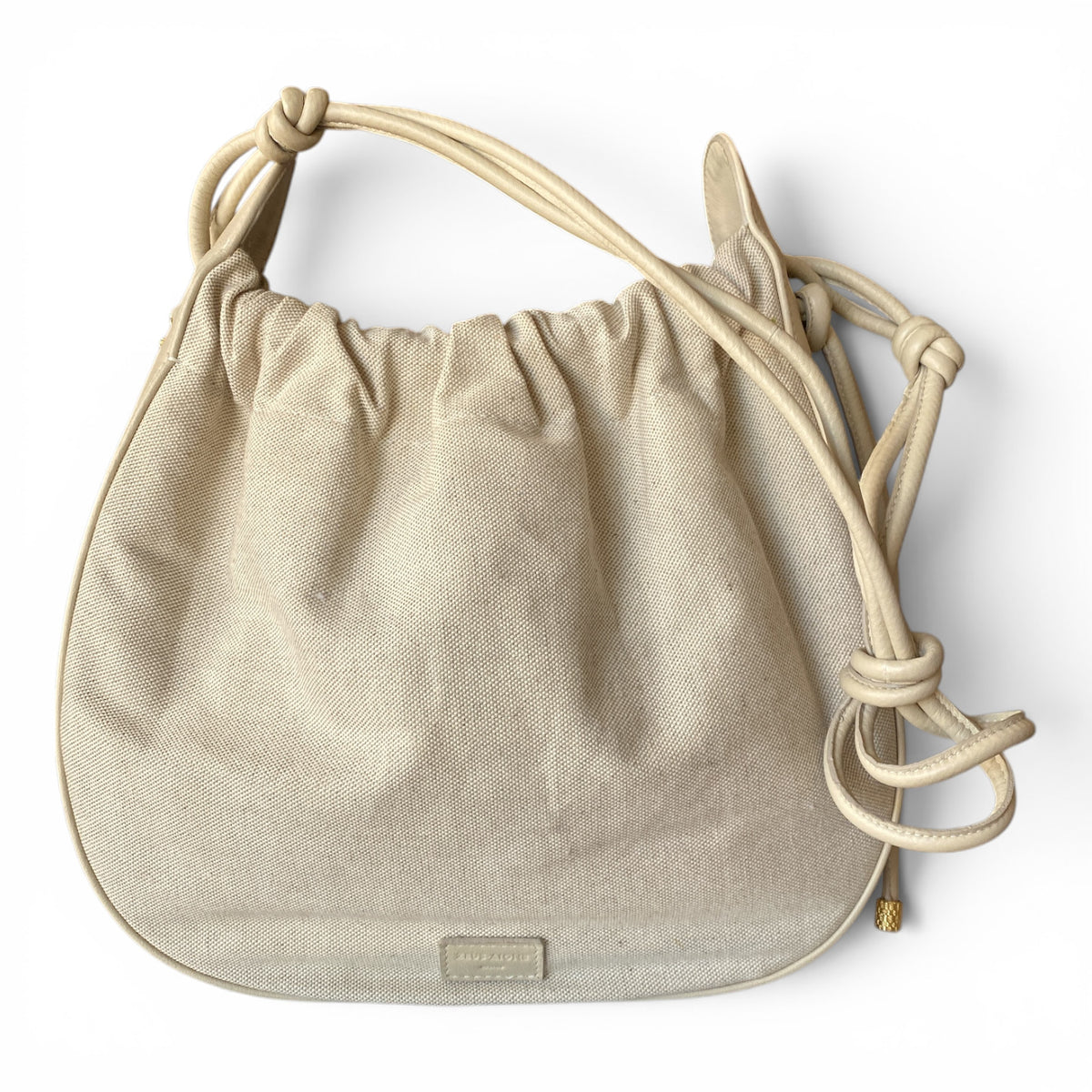 Zeus + Dione Off-White Canvas Drawstring Handbag