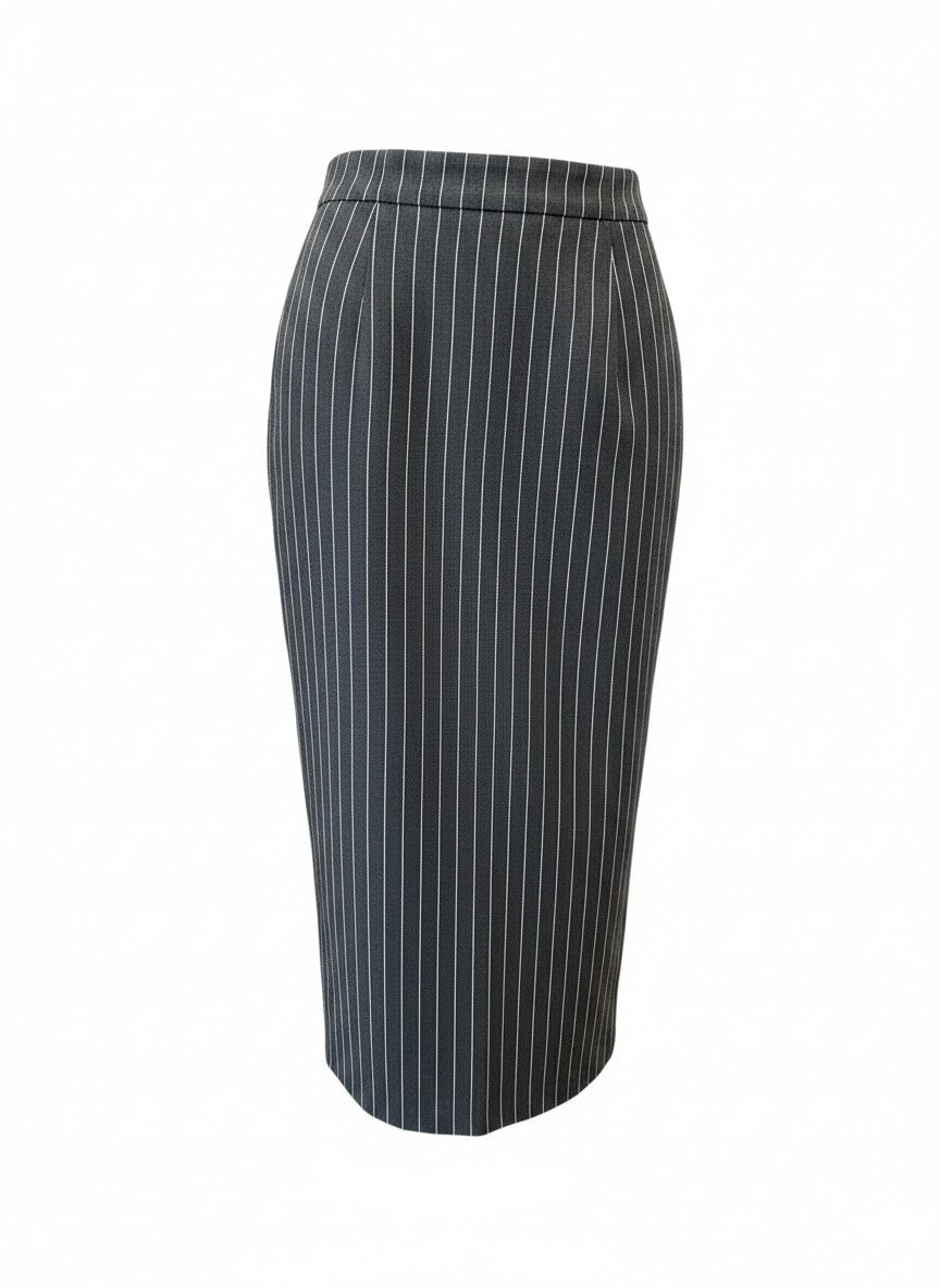 Zeus + Dione Black Linen Pinstripe Pencil Skirt – Size 40